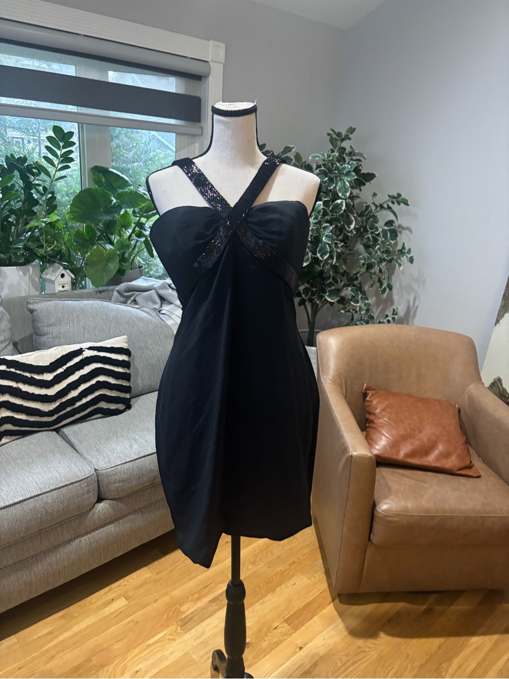 Metamorphosis, Vintage Black Sequin-Strap Mini Dress, size 12
